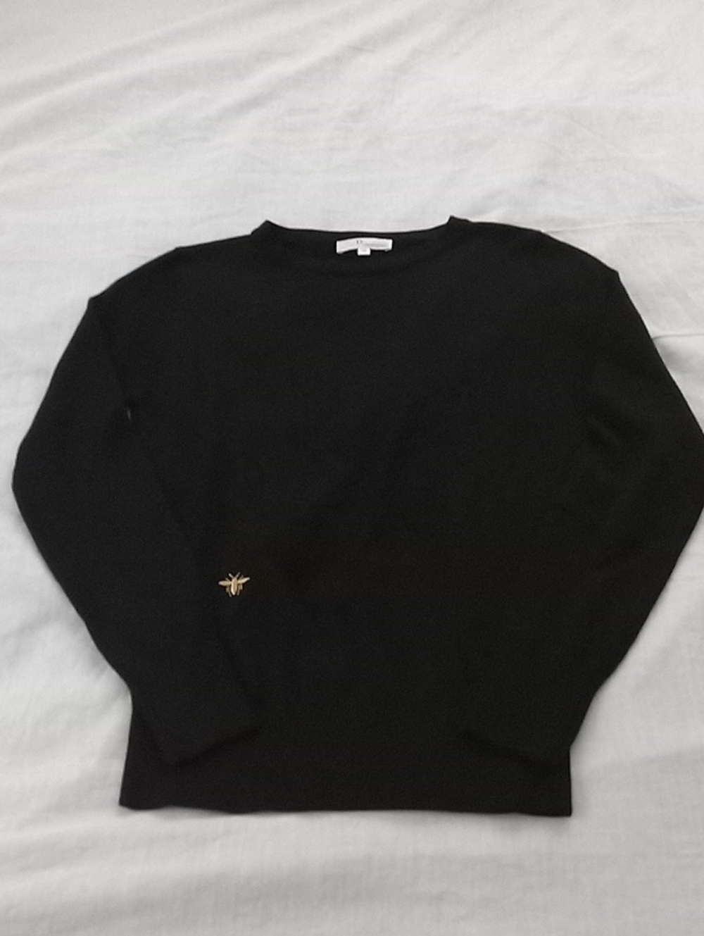 Dior Uniform Women's Black Wool Blend Crewneck Sweater with Gold Embroidery XS